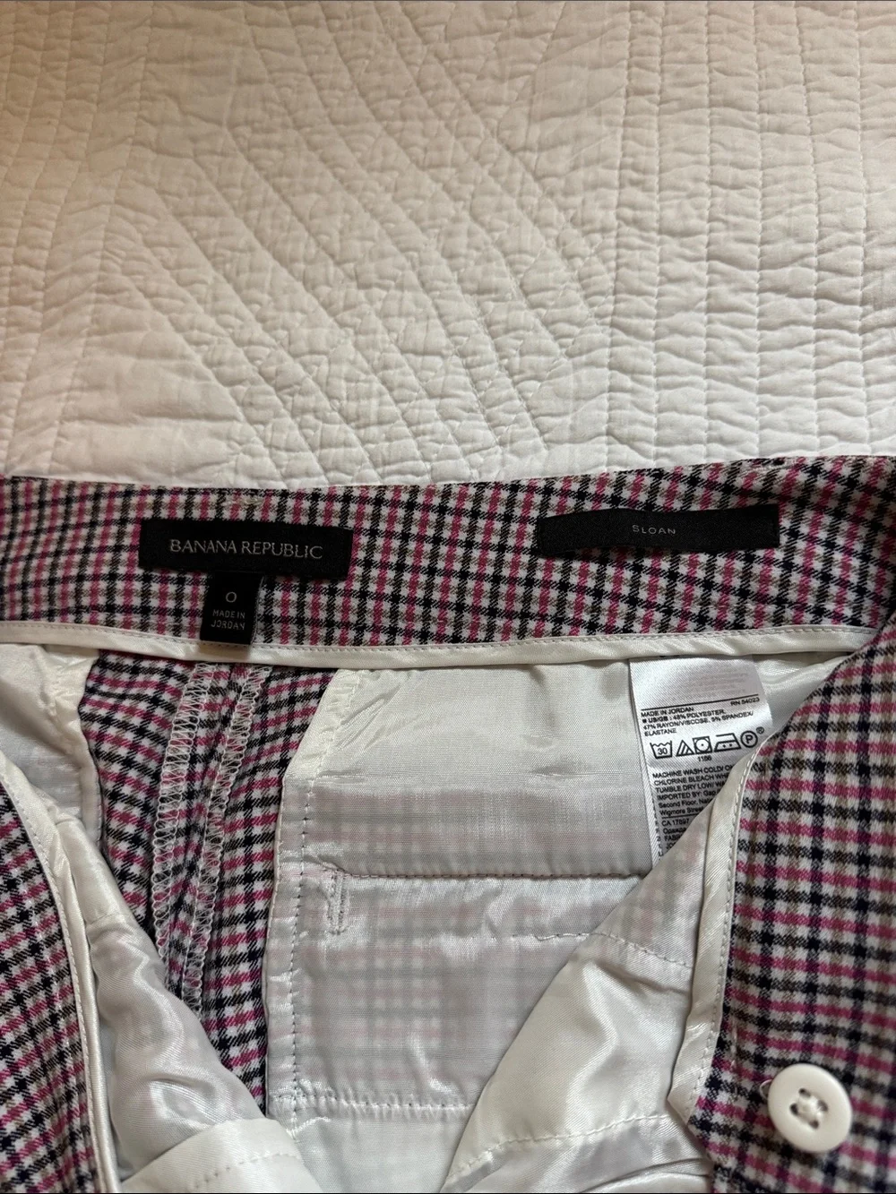 Banana Republic Pink and Black Micro-Check Slim Chinos